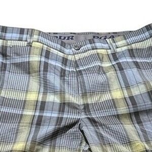 PGA Tour Mens‎ Golf Shorts Plaid Pattern Gray Blue Yellow Casual